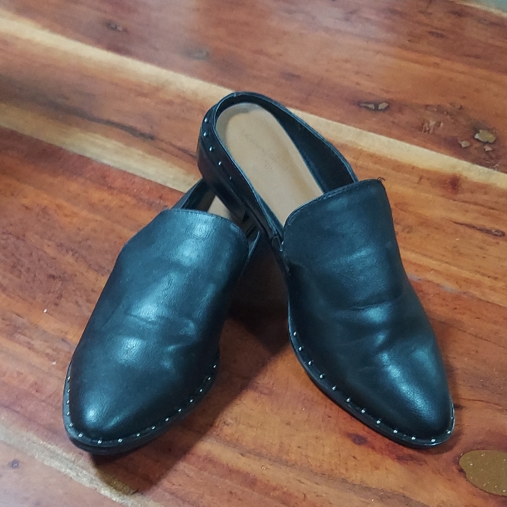 Black Fax Leather Women's Mules